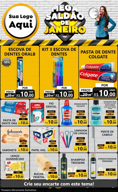 Modelo de Encarte para Encarte Grande com o tema Mega Saldão de Janeiro para Higiene Pessoal