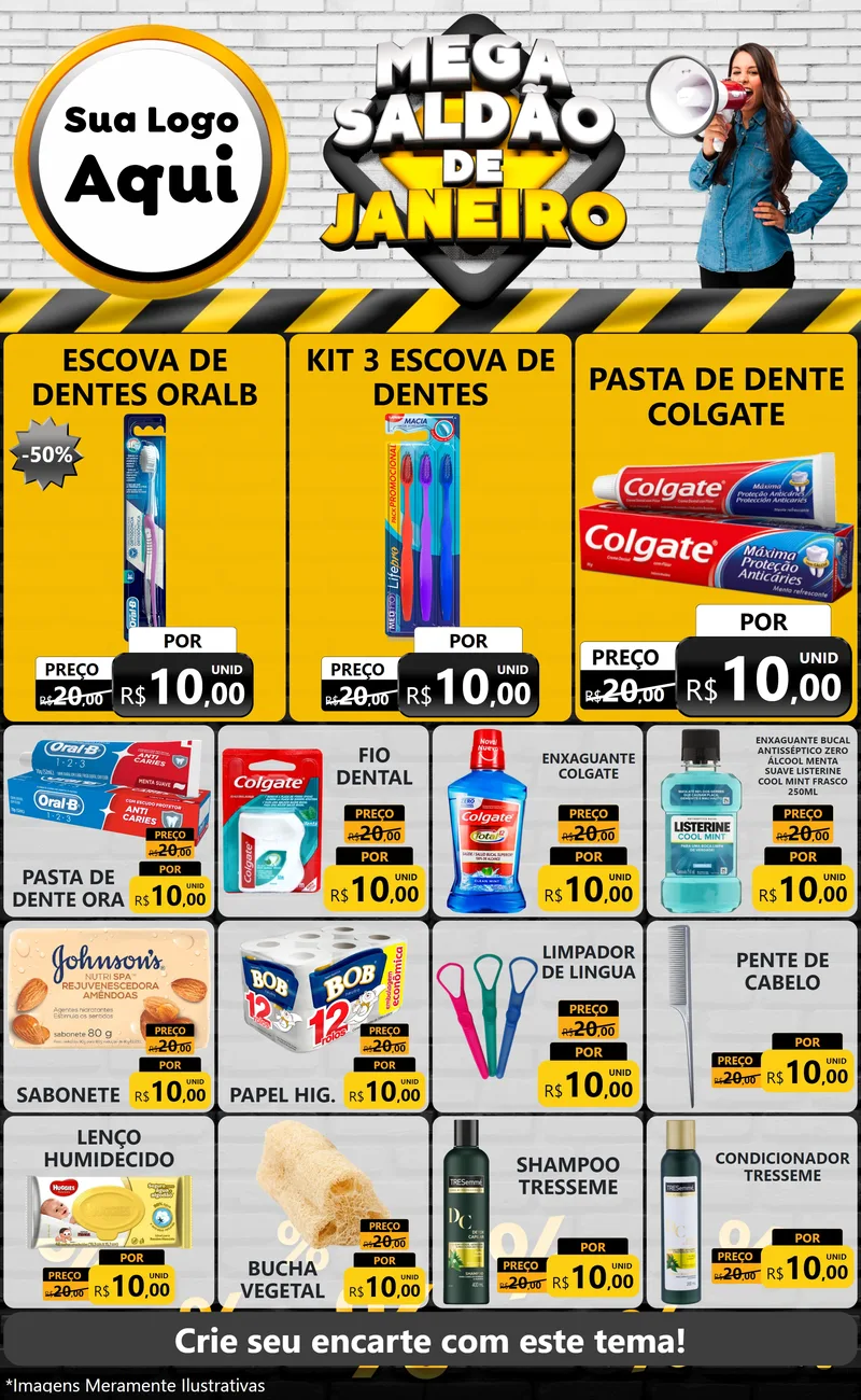 Modelo de Encarte para Encarte Grande com o tema Mega Saldão de Janeiro para Higiene Pessoal