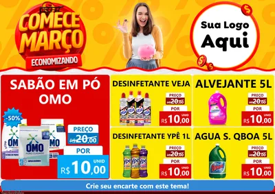 Modelo de Encarte para Encarte A4 Horizontal com o tema Comece Março Economizando para Produtos de Limpeza