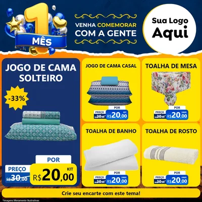 Modelo de Rede Social para Feed Facebook com o tema Um Mês de Aniversário para Cama, Mesa e Banho