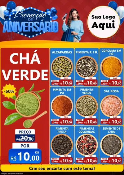 Modelo de Encarte para Encarte A4 Vertical com o tema Promoção de Aniversário para Produtos Naturais