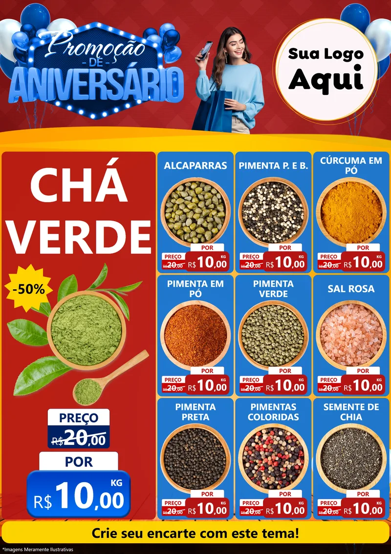 Modelo de Encarte para Encarte A4 Vertical com o tema Promoção de Aniversário para Produtos Naturais