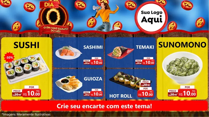 Modelo de TV para TV Horizontal com o tema Dia O - O Dia Mais Barato Do Mês para Comida japonesa