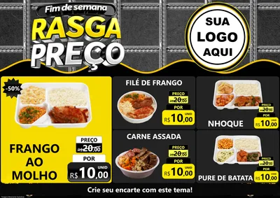 Modelo de Encarte para Encarte A4 Horizontal com o tema Fim de Semana Rasga Preço para Restaurante