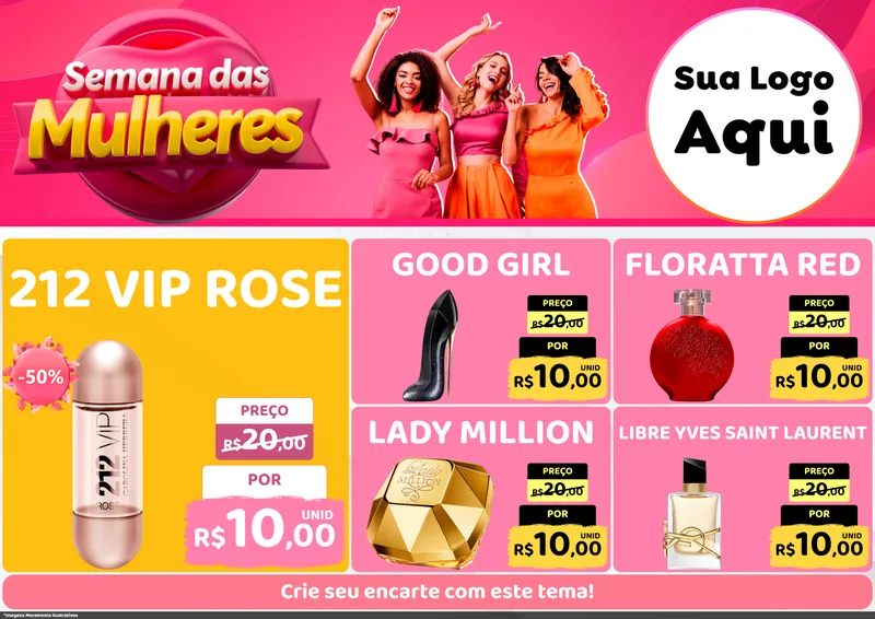 Modelo de Encarte para Encarte A4 Horizontal com o tema Semana das Mulheres para Perfumes