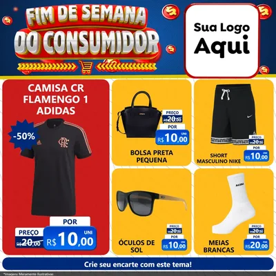 Modelo de Rede Social para Feed Facebook com o tema Fim de Semana do Consumidor para Roupas e acessórios