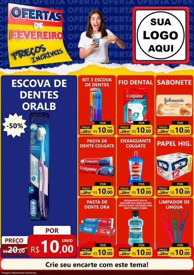 Modelo de Encarte para Encarte A4 Vertical com o tema Ofertas de Fevereiro - Preços Incríveis para Higiene Pessoal