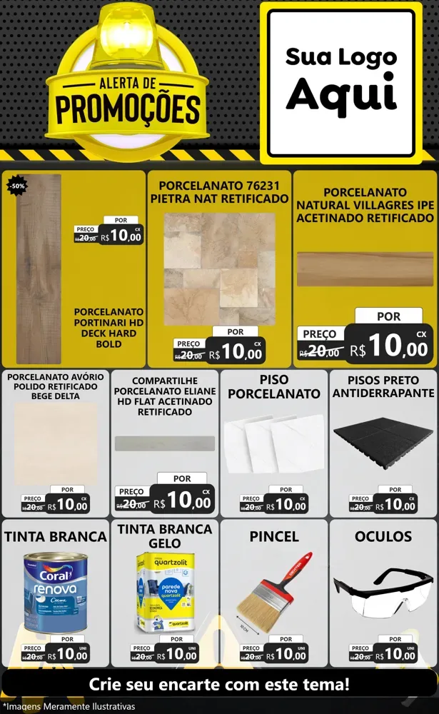Modelo de Encarte para Encarte Grande com o tema Alerta de Promoções para Pisos e revestimentos