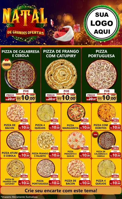 Modelo de Encarte para Encarte Grande com o tema Natal de Grandes Ofertas para Pizzaria