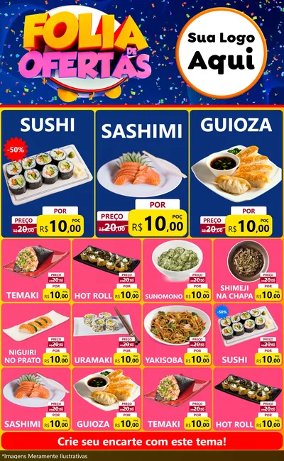 Modelo de Encarte para Encarte Grande com o tema Folia de Ofertas para Comida japonesa
