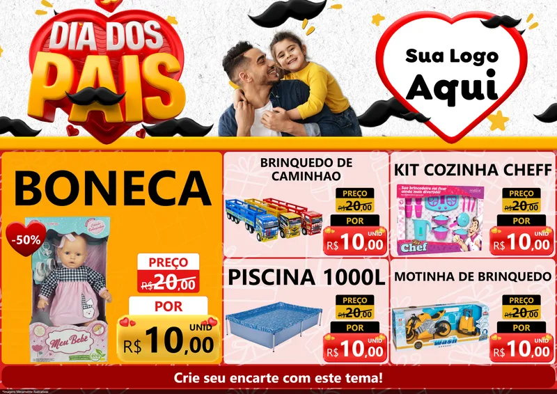 Modelo de Encarte para Encarte A4 Horizontal com o tema Dia dos Pais para Brinquedos