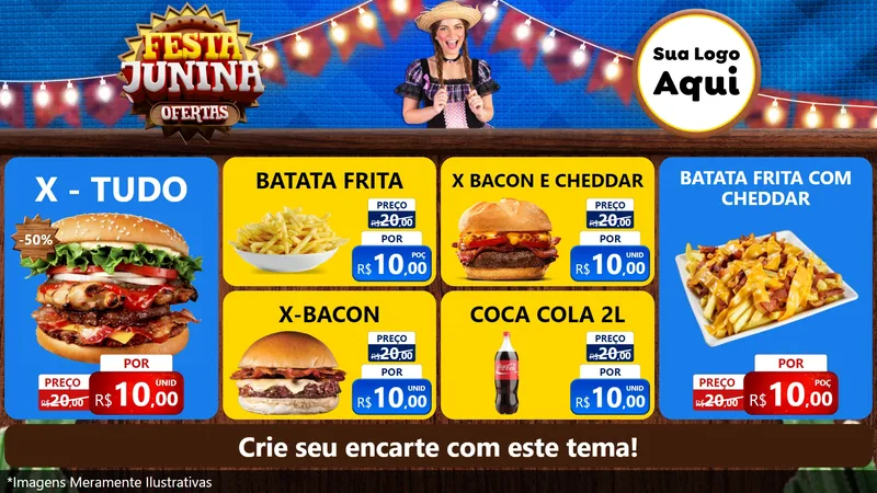 Modelo de TV para TV Horizontal com o tema Festa Junina Ofertas para Hamburgueria