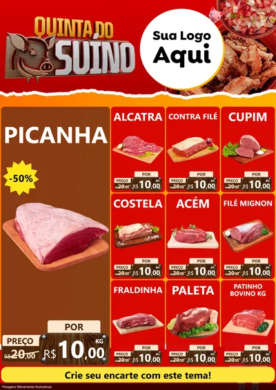 Modelo de Encarte para Encarte A4 Vertical com o tema Quinta do Suíno para Açougue