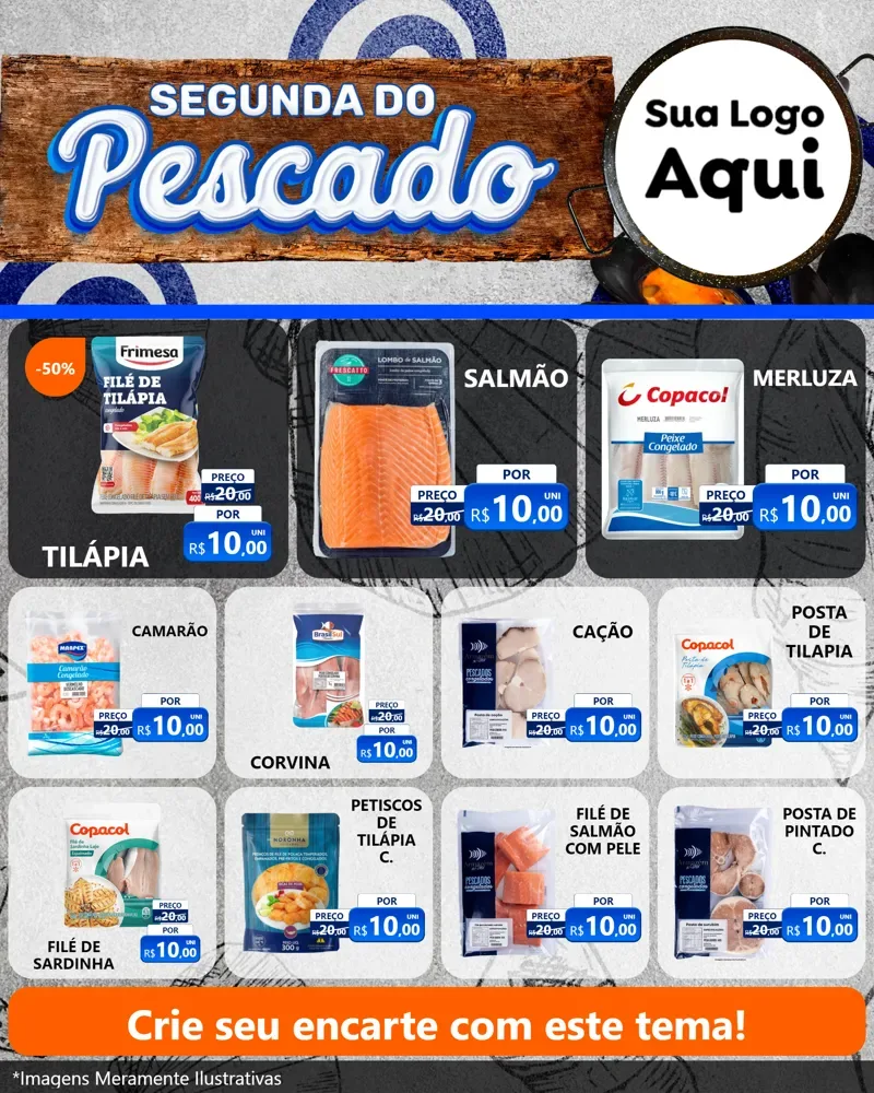 Modelo de Rede Social para Feed Instagram com o tema Segunda do Pescado para Peixaria