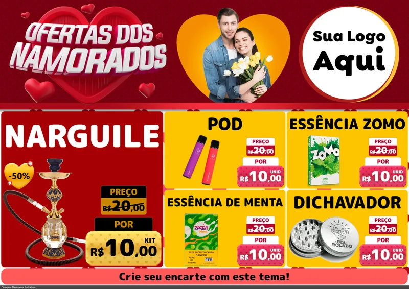 Modelo de Encarte para Encarte A4 Horizontal com o tema Ofertas Dos Namorados para Tabacaria