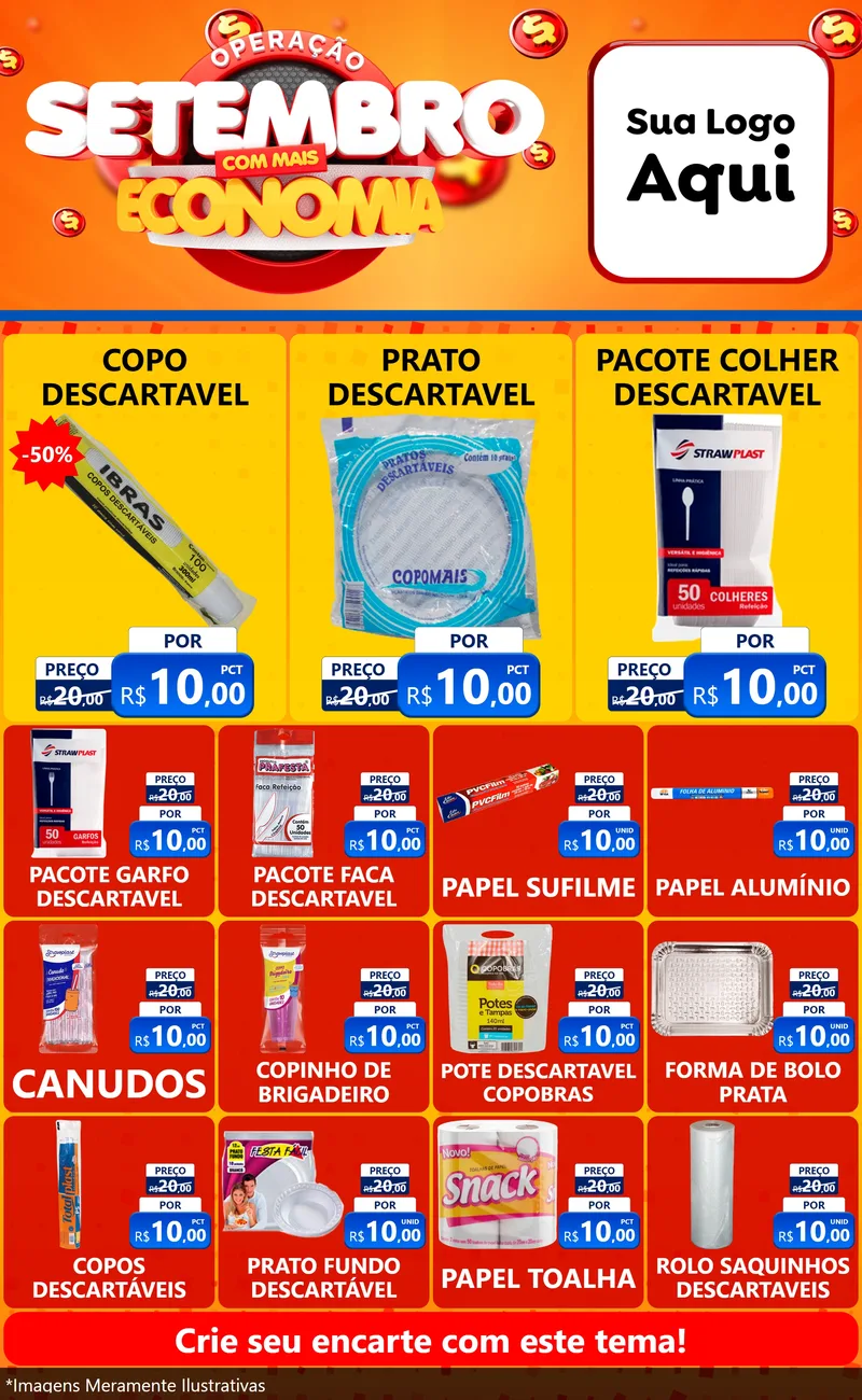 Modelo de Encarte para Encarte Grande com o tema Operação Setembro Com Muita Economia para Embalagens