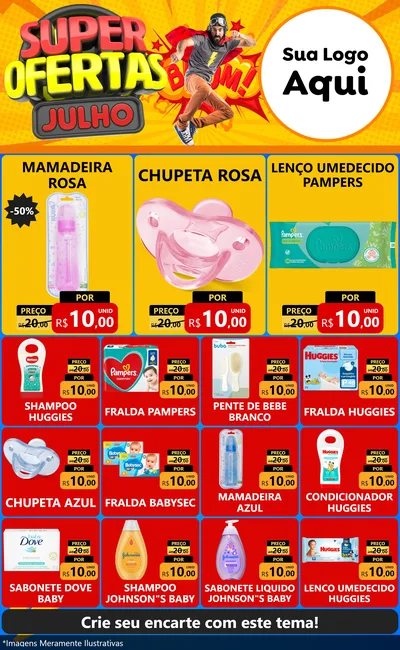 Modelo de Encarte para Encarte Grande com o tema Super Ofertas Julho para Bebês