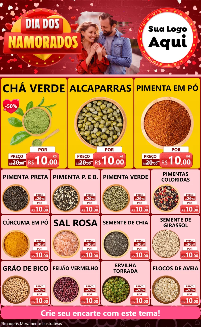 Modelo de Encarte para Encarte Grande com o tema Dia Dos Namorados para Produtos Naturais