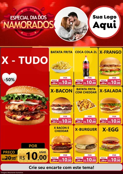 Modelo de Encarte para Encarte A4 Vertical com o tema Especial Dia Dos Namorados para Hamburgueria