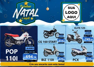 Modelo de Encarte para Encarte A4 Horizontal com o tema O Melhor Natal É Aqui! para Concessionaria de Motos