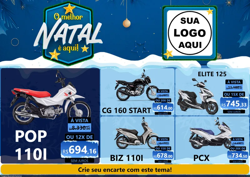 Modelo de Encarte para Encarte A4 Horizontal com o tema O Melhor Natal É Aqui! para Concessionaria de Motos