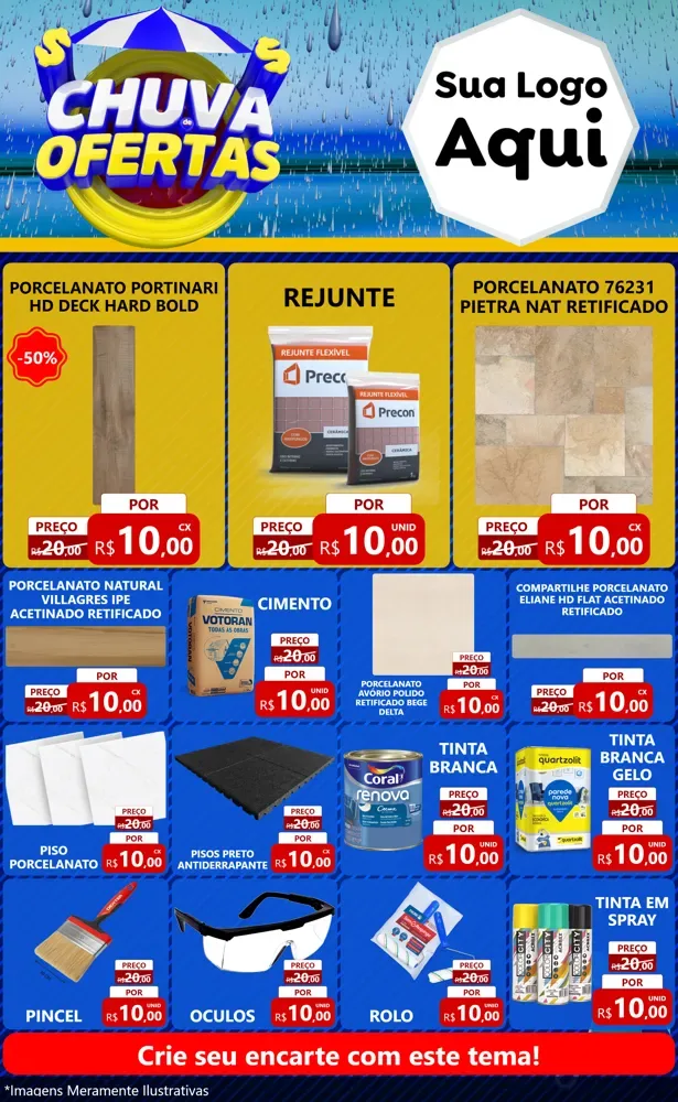 Modelo de Encarte para Encarte Grande com o tema Chuva de Ofertas para Pisos e revestimentos