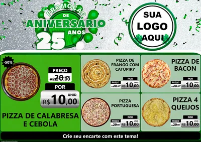 Modelo de Encarte para Encarte A4 Horizontal com o tema Promoção de Aniversário - 25 Anos para Pizzaria