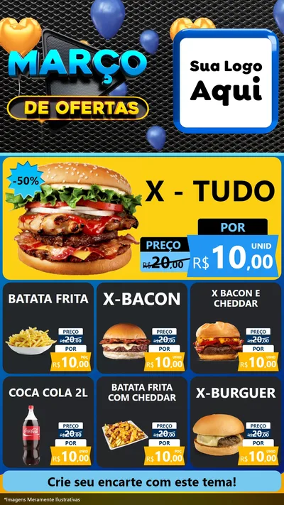 Modelo de Rede Social para Stories com o tema Março de Ofertas para Hamburgueria