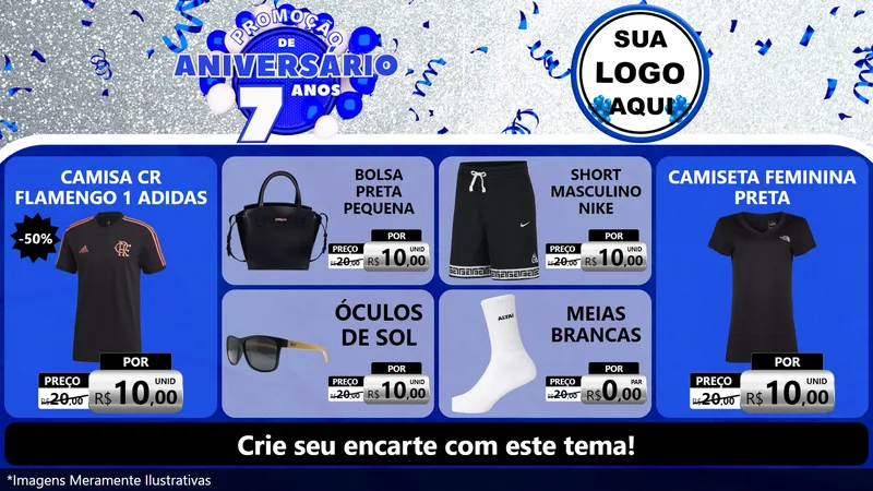 Modelo de TV para TV Horizontal com o tema Promoção de Aniversário - 7 Anos para Roupas e acessórios