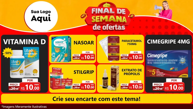 Modelo de TV para TV Horizontal com o tema Final de Semana de Ofertas para Farmácia
