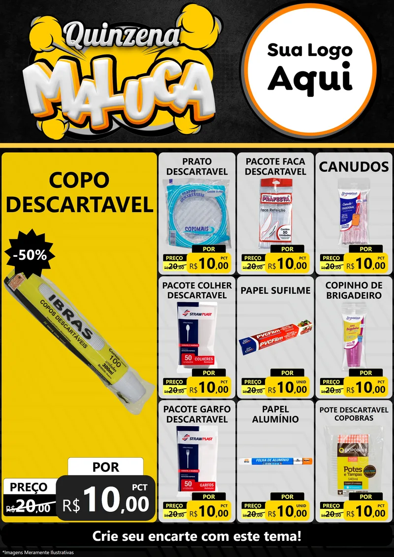 Modelo de Encarte para Encarte A4 Vertical com o tema Quinzena Maluca para Embalagens