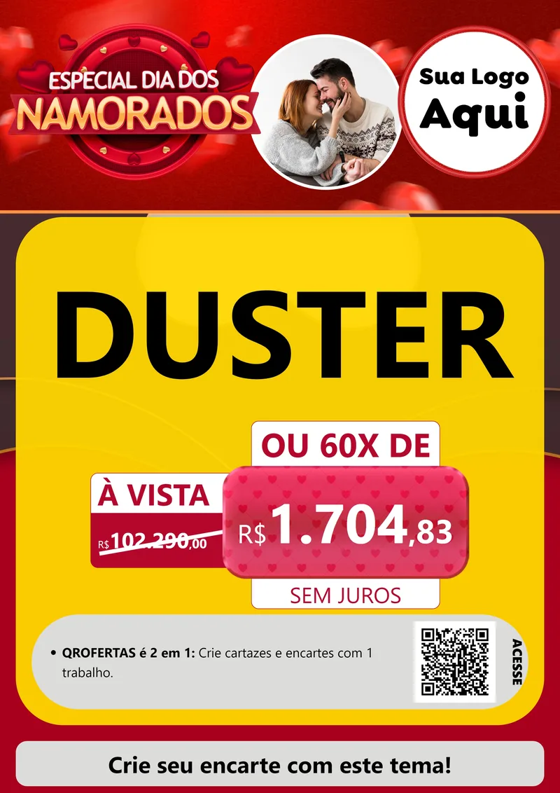 Modelo de Cartaz para Cartaz A4 Vertical com o tema Especial Dia Dos Namorados para Concessionaria de Carros
