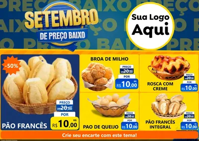 Modelo de Encarte para Encarte A4 Horizontal com o tema Setembro De Preço Baixo para Padaria