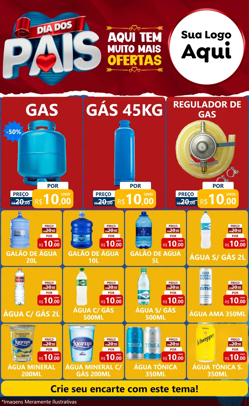 Modelo de Encarte para Encarte Grande com o tema Dia dos Pais para Água e gás