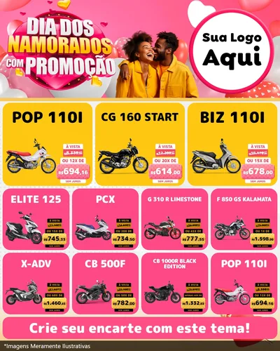 Modelo de Rede Social para Feed Instagram com o tema Dia dos Namorados com Promoção para Concessionaria de Motos