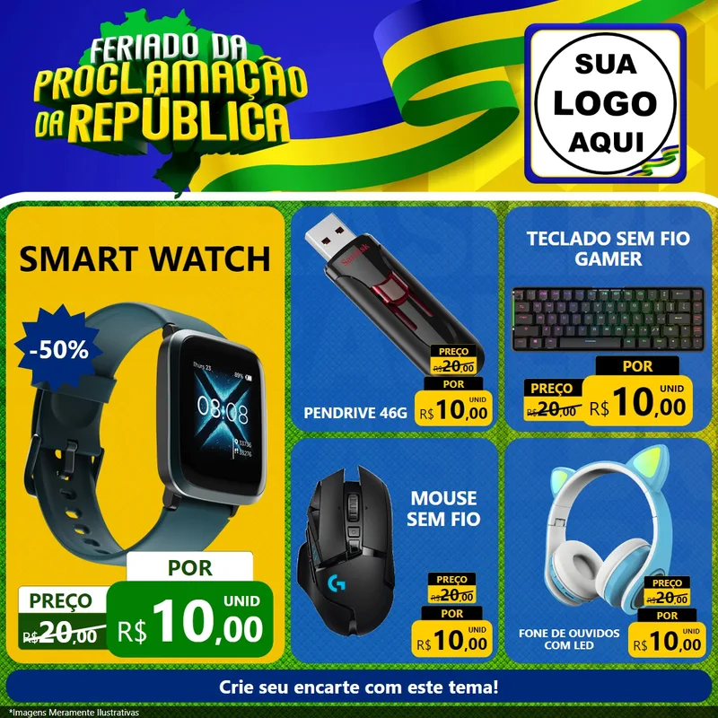 Modelo de Rede Social para Feed Facebook com o tema Feriado da Proclamação da República para Informática