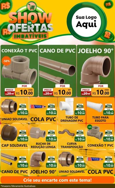 Modelo de Encarte para Encarte Grande com o tema Show de Ofertas Imbatíveis para Tubos e conexões