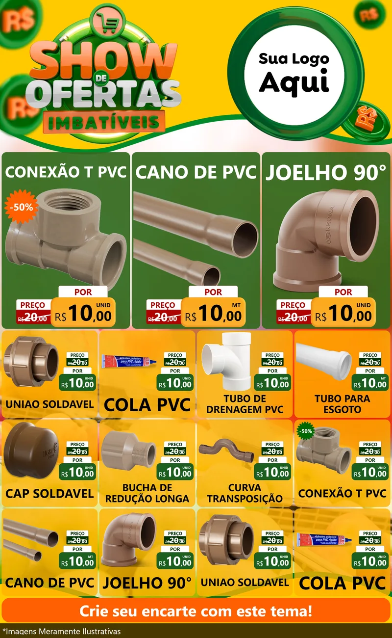 Modelo de Encarte para Encarte Grande com o tema Show de Ofertas Imbatíveis para Tubos e conexões