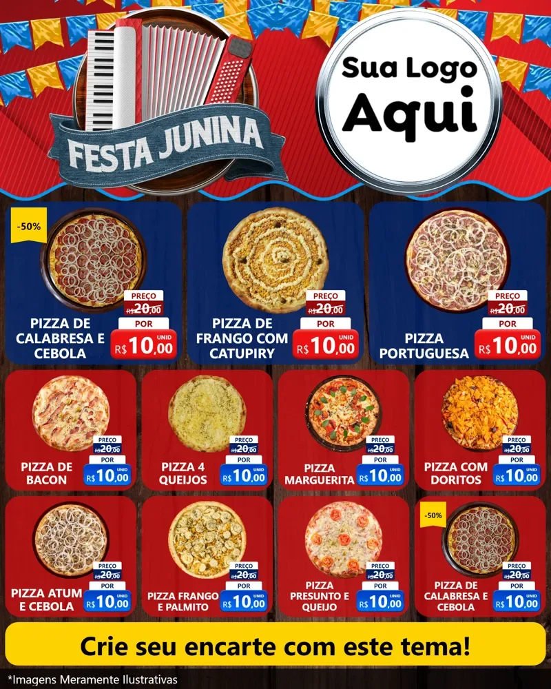 Modelo de Rede Social para Feed Instagram com o tema Festa Junina para Pizzaria