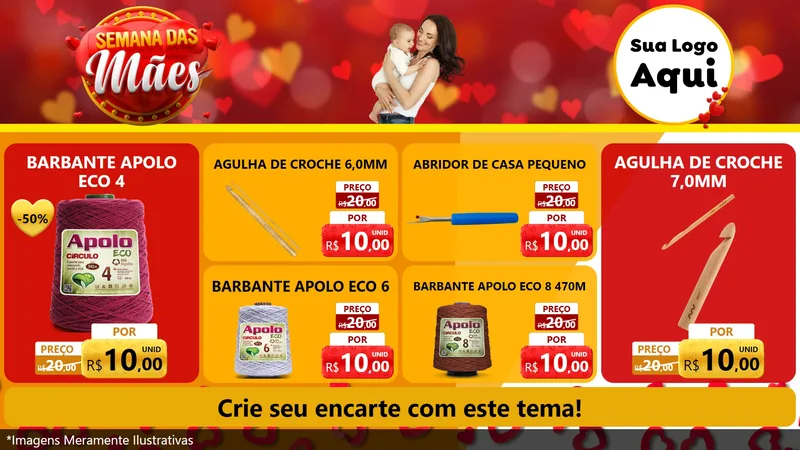 Modelo de TV para TV Horizontal com o tema Semana das Mães para Armarinho e Aviamentos