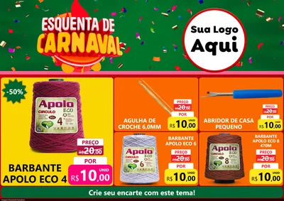 Modelo de Encarte para Encarte A4 Horizontal com o tema Esquenta de Carnaval para Armarinho e Aviamentos