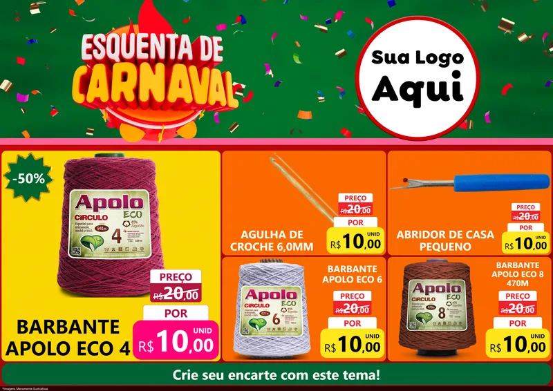Modelo de Encarte para Encarte A4 Horizontal com o tema Esquenta de Carnaval para Armarinho e Aviamentos