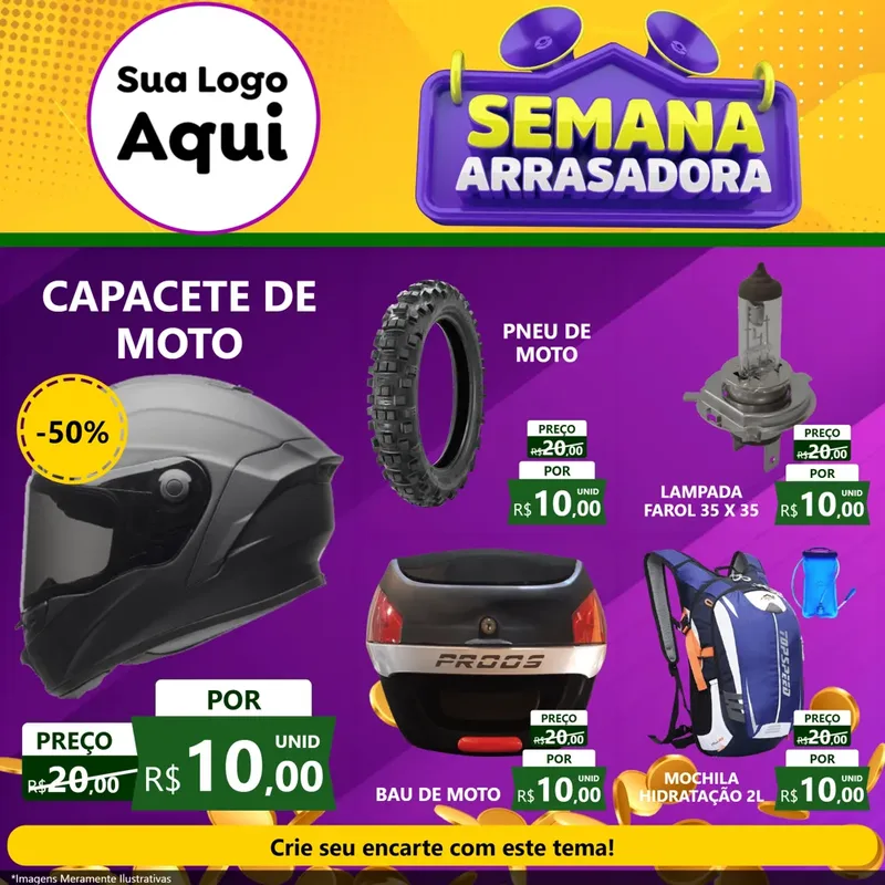 Modelo de Rede Social para Feed Facebook com o tema Semana Arrasadora para Moto peças