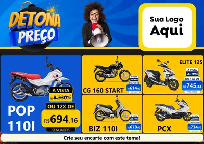 Modelo de Encarte para Encarte A4 Horizontal com o tema Detona Preços para Concessionaria de Motos