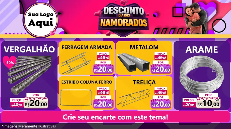 Modelo de TV para TV Horizontal com o tema Desconto Dia dos Namorados para Ferragens
