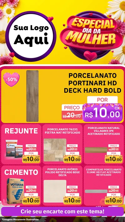 Modelo de Rede Social para Stories com o tema Especial Dia da Mulher para Pisos e revestimentos