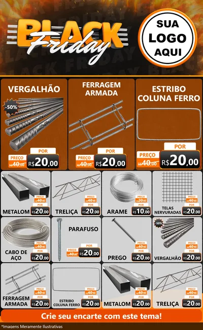 Modelo de Encarte para Encarte Grande com o tema Black Friday para Ferragens