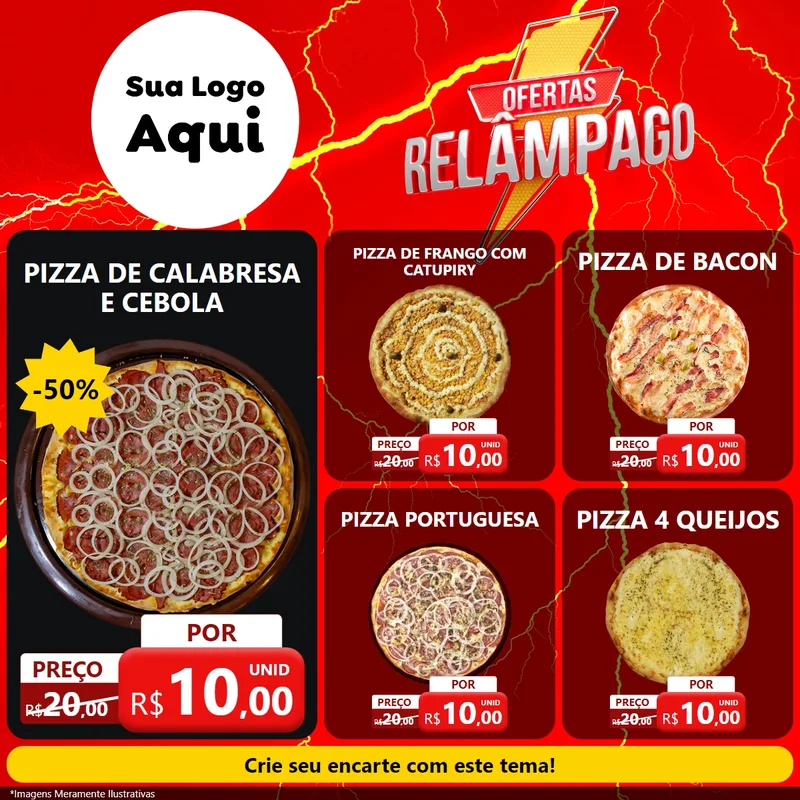 Modelo de Rede Social para Feed Facebook com o tema Ofertas Relâmpago para Pizzaria
