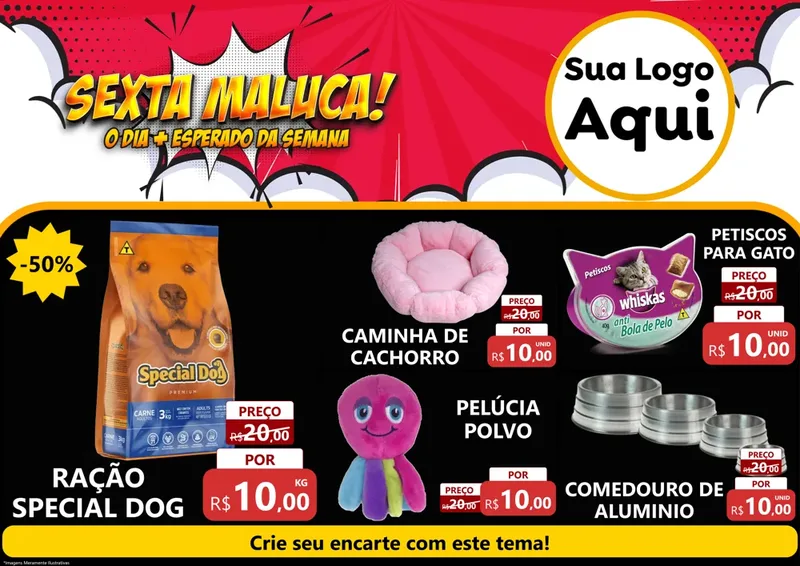 Modelo de Encarte para Encarte A4 Horizontal com o tema Sexta Maluca! para Pet Shop