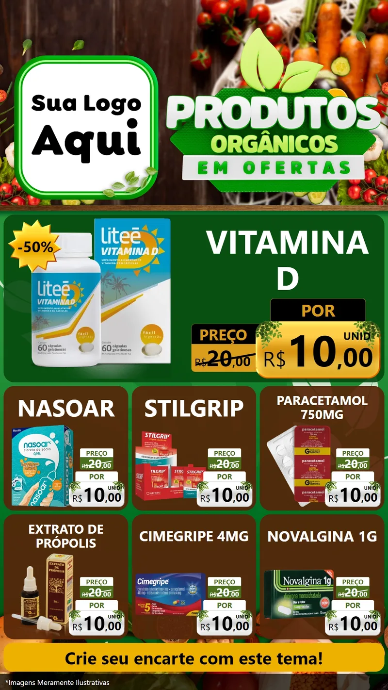 Modelo de Rede Social para Stories com o tema Produtos Orgânicos em Ofertas para Farmácia
